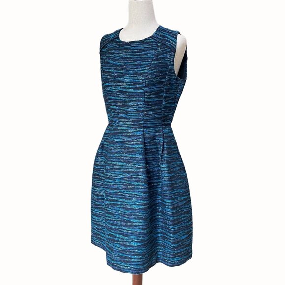 Shoshanna Monique Metallic Jacquard Tweed Teal Sleeveless Fit Flare Dress Sz 6 - Picture 6 of 10